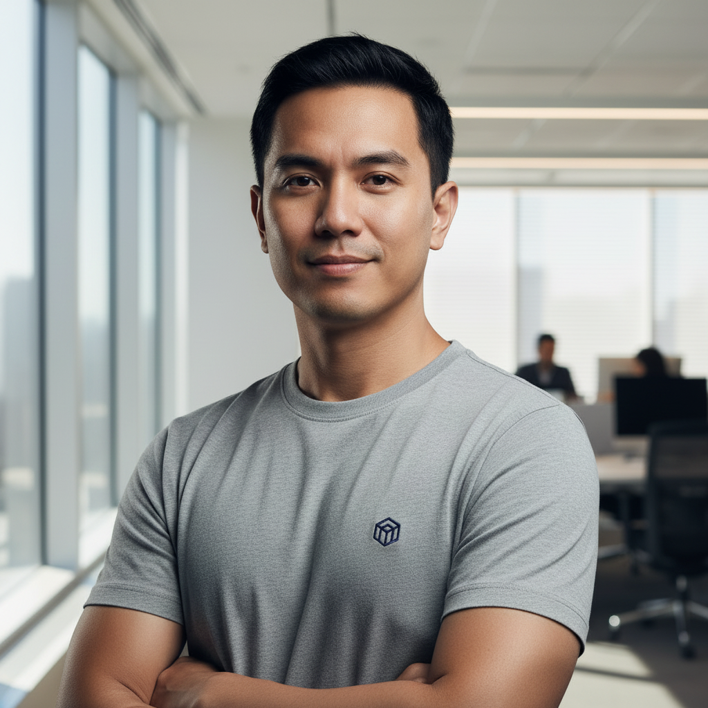 Single Man Embroidery T-Shirt - Office Background